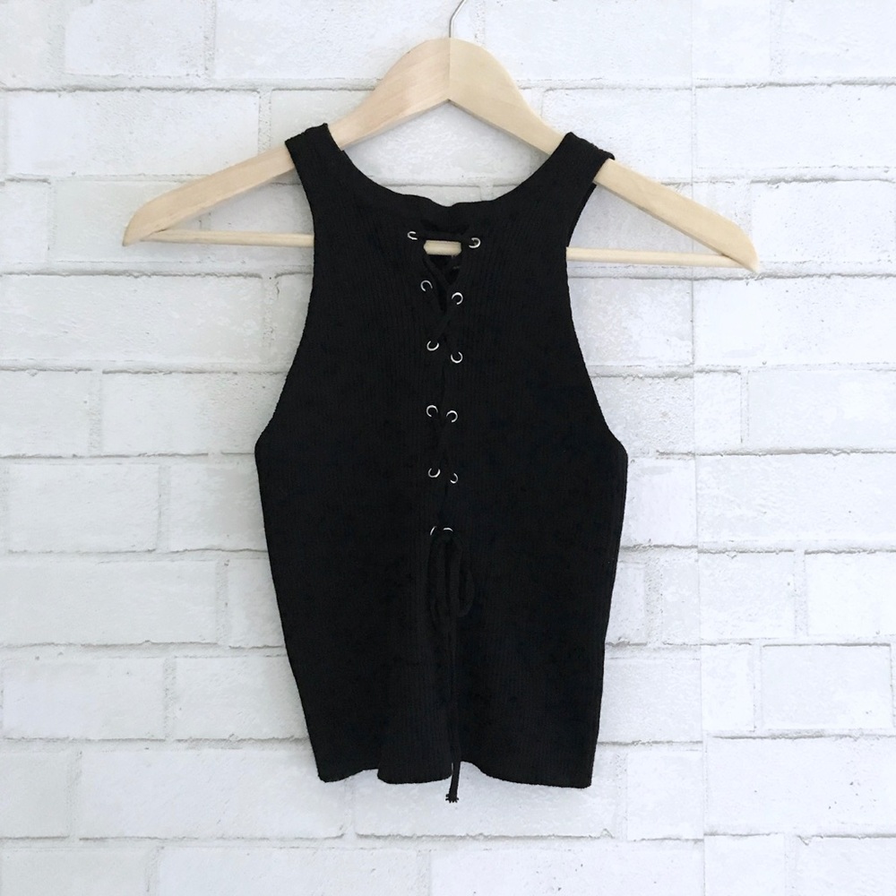 Knitted Lace Up Racer Crop Top - size M